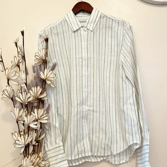 Reformation Preston Linen Top Color: Sourdough Stripe - Picture 8 of 13